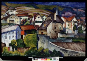 Uma pequena cidade na Suíça. Pintura de Ilya Ivanovich Mashkov (Ilia Machkov, Matchkov) (1881-1944), óleo sobre tela