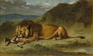 Leão Devorando uma Cabra de Imitator of Eugène Delacroix