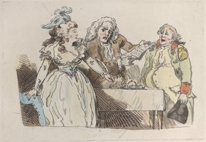 Uma jovem herdeira se prepara para assinar um documento, 1780-1800., 1780-1800. de Imitator of Thomas Rowlandson.