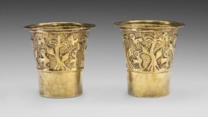 Par de copos retratando pássaros em um milharal, AD 1100-1438 de Incan