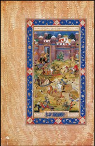 Nariman mata o filho dos Khaqan da China. Do épico Garshaspnama de Asadi Tusi de Indian Art
