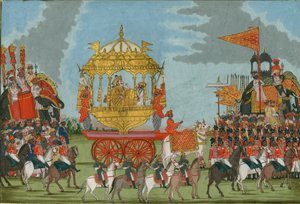 Rajah de Tanjore Montando um elefante em uma cerimônia de casamento, c. 1780