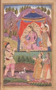 48.62 fólio 138 Farhad relata suas aventuras à princesa Shirin, de Khusrau e Shirin, Deccani School, 1722 de Indian School