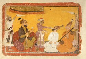 ] 7.110359 Gosain Narayan toma veneno na presença do Imperador Yahangir, Nurpur, Escola Pahari, 1725 de Indian School