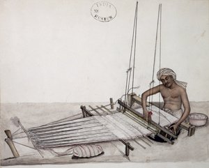 AS10 Vol.52 f5 4904 cat.201 i-iv Weaver at a loom, Bombay, c.1873 (aguarela sobre papel) de Indian School
