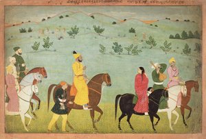 Um príncipe jasrota, possivelmente Balwant Singh, em uma expedição de montaria, por Nainsukh (fl. 1740-50) Caxemira, c.1751