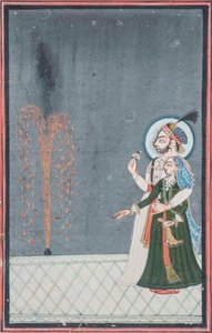Raja e Rani assistindo fogos de artifício, c.1815 de Indian School