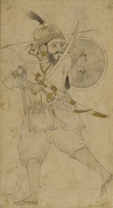 Um soldado tártaro, Ahmadnagar, planalto Deccan (tinta e ligeiro tom no papel) de Indian School