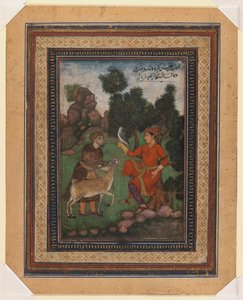 Um falcoeiro e um guarda-caça, c.1600 (wc no papel) de Indian School