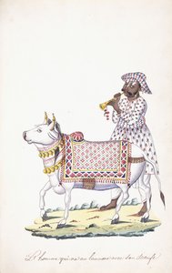 Um homem com seu boi, c. 1825 (lápis, caneta, tinta preta, w - c, em papel Whatman) de Indian School