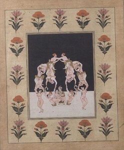 Um par de amantes sentados num baloiço composto por outros amantes entrelaçados, c.1830 (guache sobre papel) de Indian School