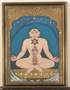 Um painel com a pintura de um Tirthankara de Indian School