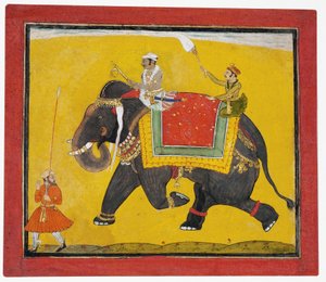 Um rajá montado num elefante, c.1690 (wc opaco sobre papel) de Indian School