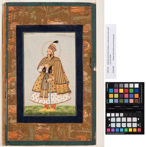 Abdullah Qutb Shah Nimbate, em jama branco com um casaco e xale de ouro, c.1680 (aquarela opaca e ouro sobre papel) de Indian School