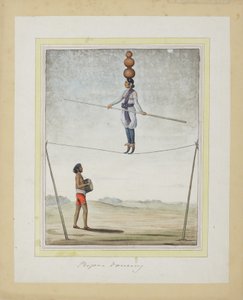 Acrobat em uma corda bamba, baterista abaixo, c.1820 (wc opaca no papel) de Indian School