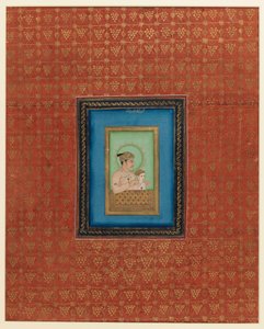 Akbar e um de seus filhos ou netos, 1875-1900 (wc opaca e ouro no papel) de Indian School