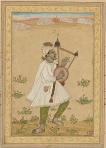 Um tocador de lira africano, c.1640-1660 (tinta, aguarela opaca e ouro sobre papel) de Indian School