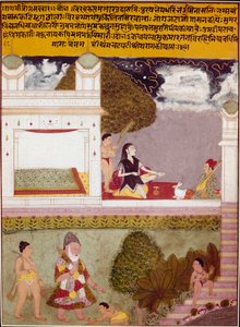 Uma asceta ouve música no terraço de um palácio em miniatura da escola indiana, por volta de 1760. Coleção Particular de Indian School