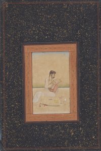 Behzad o pintor usando óculos (tinta, cor e ouro sobre papel) de Indian School