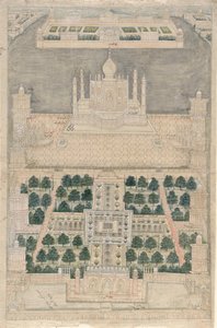 Vista aérea do Taj Mahal em Agra, 1790-1810 de Indian School