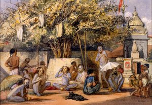 Byragis, mendigos religiosos hindus se preparando para um festival, doces de praia, Bombaim de Indian School