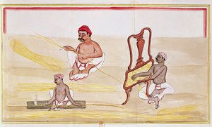 Caning cadeiras para exportação para a Grã-Bretanha (caneta e tinta e wc no papel) de Indian School
