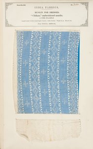 Amostra de musselina bordada Chikan de Dacca em Bengala, da Coleção dos Fabricantes Têxteis da Índia, de John Forbes Watson, publicada em 1866 de Indian School