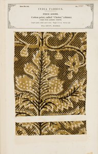 Amostra de algodão com estampa de chet (chintz) de Arcot em Madras, da Coleção de Fabricantes Têxteis da Índia, de John Forbes Watson, publicada em 1866 de Indian School