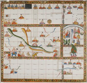 Design para o jogo de Snakes and Ladders, 1800 (guache sobre papel montado em tecido) de Indian School