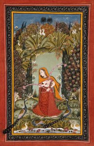 Gauri Ragini de Malkos, c.1770 (banheiro opaco sobre papel) de Indian School