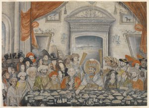 Ghazi-al-din Haidar (Nawab e, depois de 1819, Rei de Oudh 1814-27) recebendo Lord e Lady Moira para um banquete no seu palácio, c.1820-22 (manuscrito) de Indian School