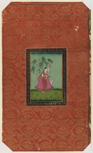 Menina com um veado, 1875-1900 (wc opaco e ouro sobre papel) de Indian School