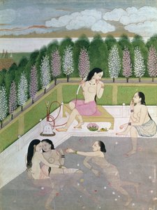 Meninas, banhar-se, pahari, estilo, kangra, escola, himachel, pradesh, 18º século