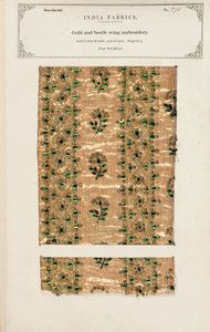 Amostra de bordado de ouro e besouro de Madras, da "The Collection of the Textile Manufacturers of India", de John Forbes Watson, publicada em 1866 (meios mistos) de Indian School