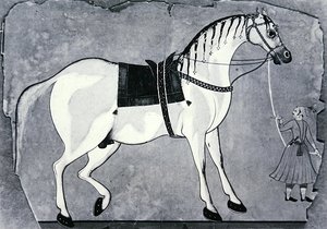 Cavalo e Noivo do Estábulo do Imperador, c.1660 (litho) de Indian School