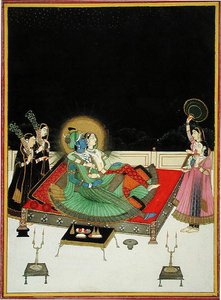 Para dentro. 67.23 Radha e Krishna admiram-se no espelho, c.1800 (vellum) de Indian School