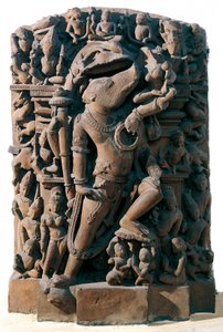 Arte Indiana: o divinita hindu Vishnu na forma de um javali. De Khajuraho, Índia. Período Chandela de Indian School