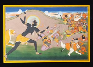 Kali matando demônios, c.1800-1820 de Indian School