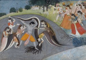 Krishna Subjugando Kaliya, o Demônio da Serpente, c.1785 de Indian School