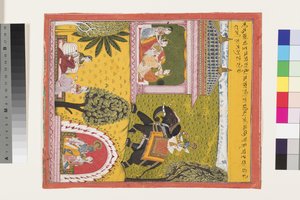 Krishna chega ao apaixonado Radha, c.1700 de Indian School