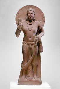 Maitreya, um futuro Buda, cultura Ramnagar, de Ahichatra, Uttar Pradesh, 200 dC (arenito vermelho)