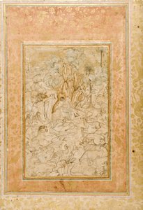 Majnun no deserto, c.1595 (wc opaca e ouro no papel) de Indian School