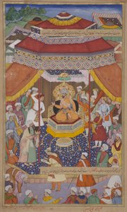 Mangu Khan julga os rebeldes, 1595 (wc opaca e ouro no papel) de Indian School