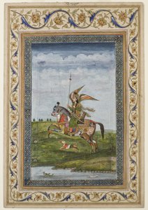 Miniatura, descrevendo, um, cena, de, um, winged, figura, ligado, um, cavalo, provavelmente, deli, escola, Mughal, indian, cedo, 19o século, (watercolour, e, douglas, ligado, paper)