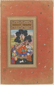 Chefe mongol e assistentes, fólio do Álbum Gulshan (Álbum do Jardim das Rosas), c.1600 (aguarela opaca, tinta e ouro sobre papel) de Indian School