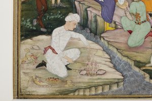 Picnicking no decorrer de uma caçada, detalhe, c.1615 (wc opaca no papel) de Indian School