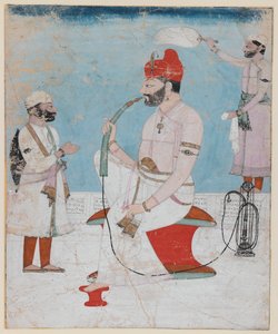 Retrato de Raja Sansar Chand de Kangra, c.1800-10 (wc opaca e ouro sobre papel) de Indian School