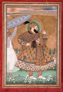 Retrato do sultão Abul Hasan da Golconda, em pé, c.1675 (wc opaco e ouro sobre papel) de Indian School