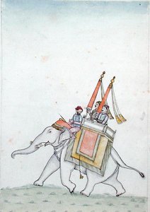 Retrato de um príncipe montado num elefante, início do século XIX (aguarela sobre papel) de Indian School