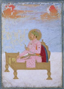Retrato do Imperador Jahangir (1569-1627) sentado em um trono segurando um sarapesh, Mughal, c.1720-40 de Indian School